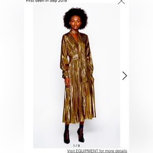 Equipment Macon Metallic Gold Midi Dress NWT